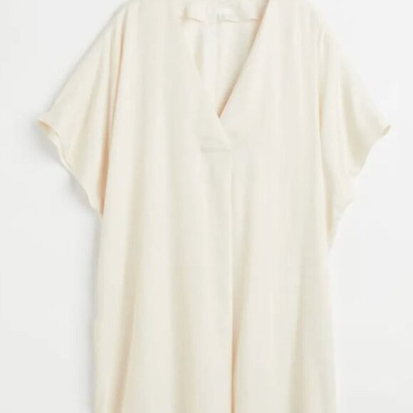 H&M Ivory Satin Conscious Knee Length Short Sleeve V-Neck Shift XL - Picture 6 of 6